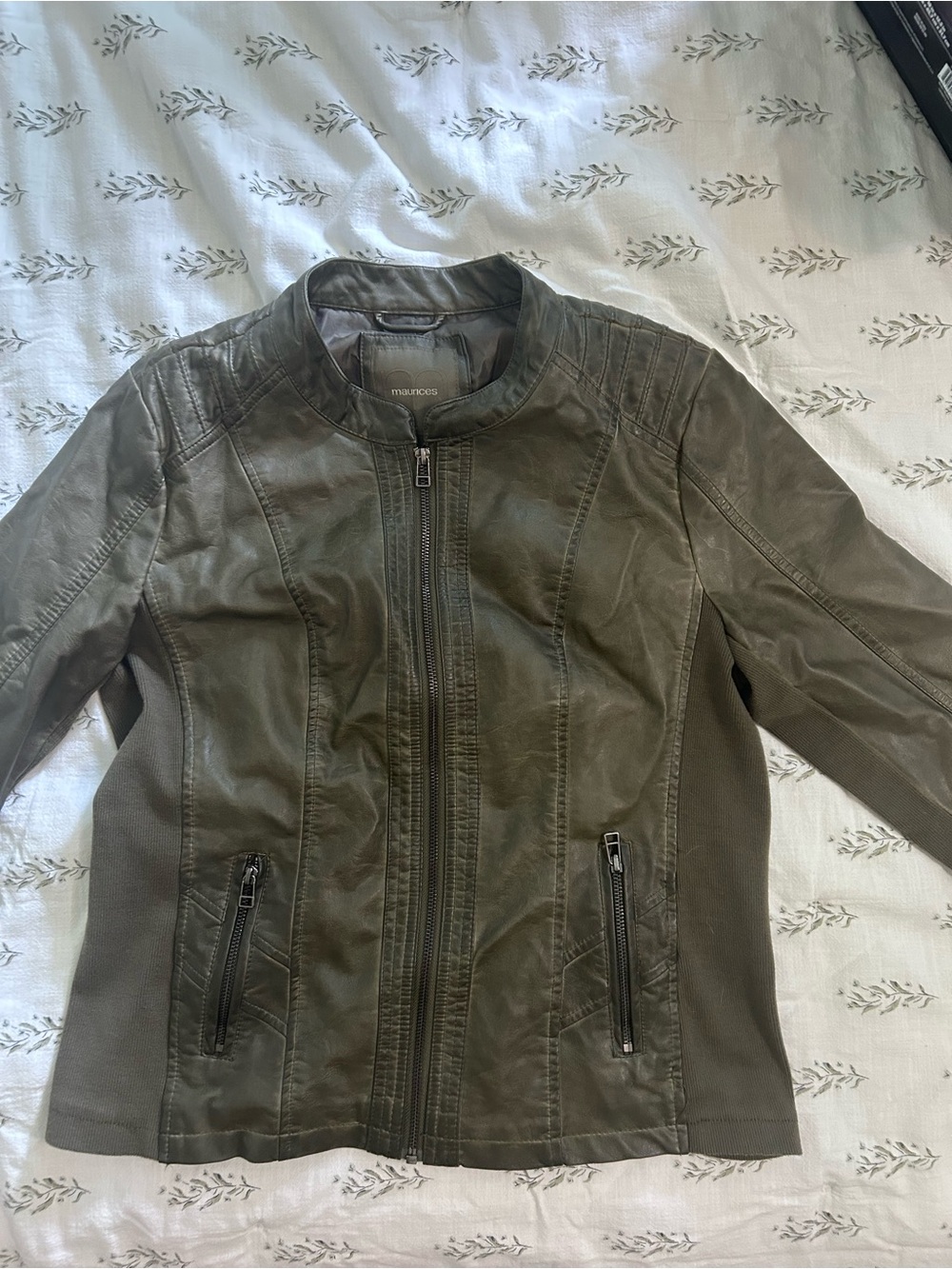 Maurices Olive Green Faux Leather Zip Front Jacket